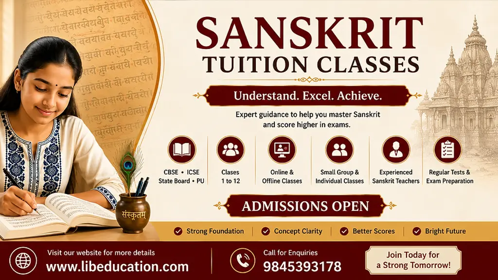Tuition: Sanskrit, French, English, Kannada, Hindi, Science, Math