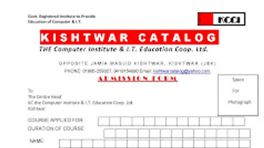 Kishtwar Catalog Computer Institute - KCCI, Near Jamia Masjid Kishtwar J&K