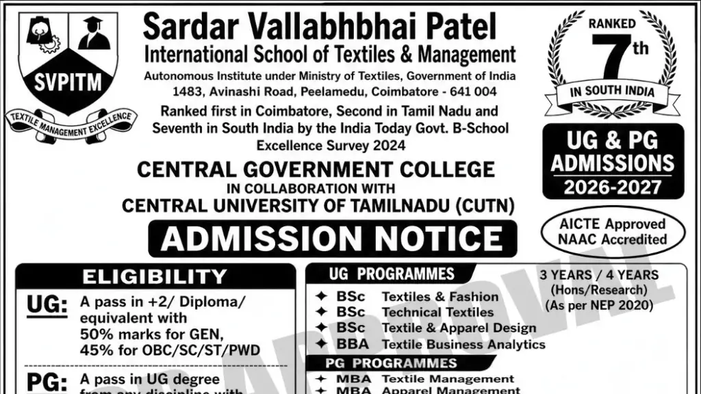 Sardar Vallabhbhai Patel International School of Textiles and Management